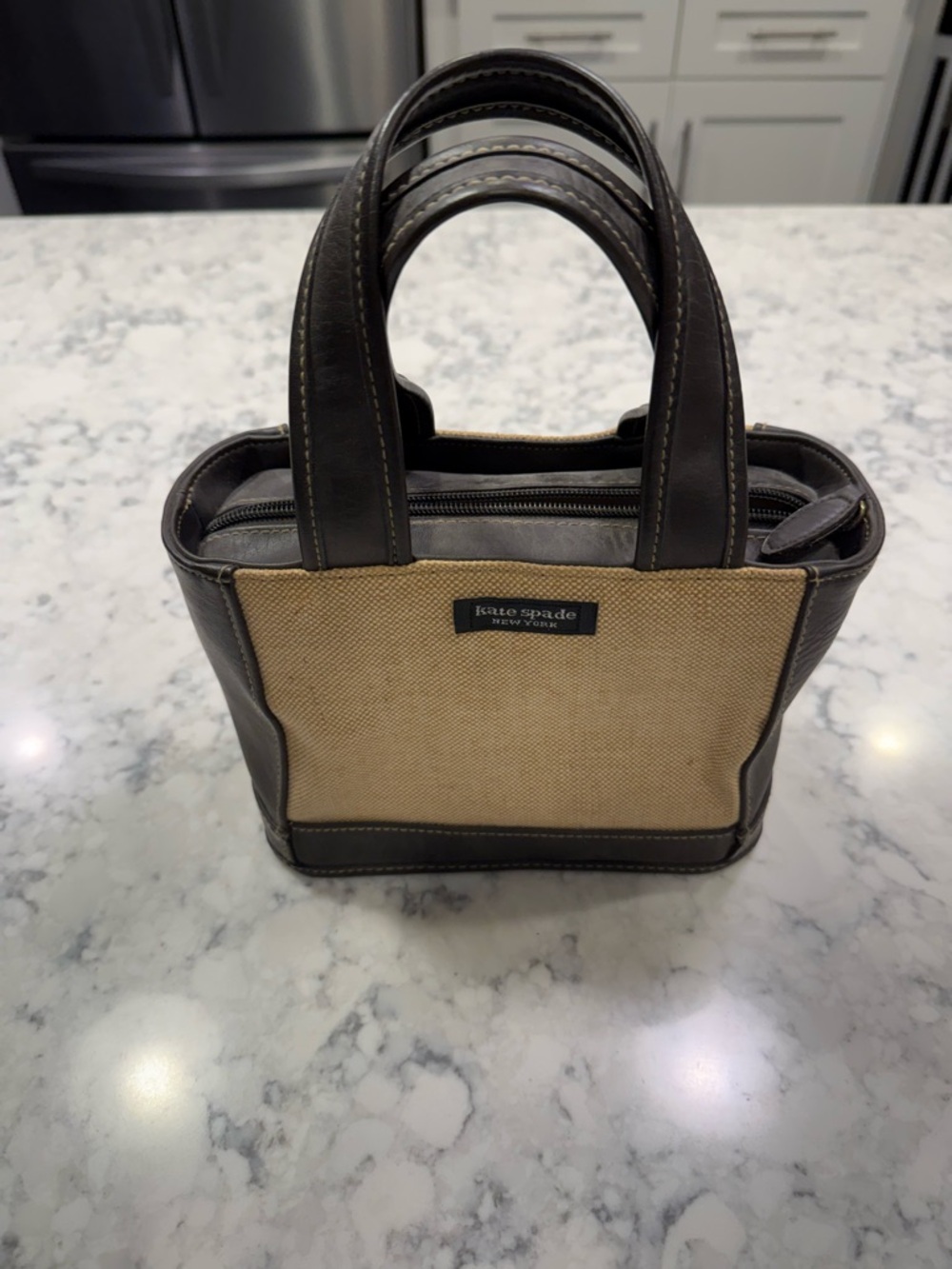 kate spade Beige Canvas Mini Tote with Brown Leather Trim
